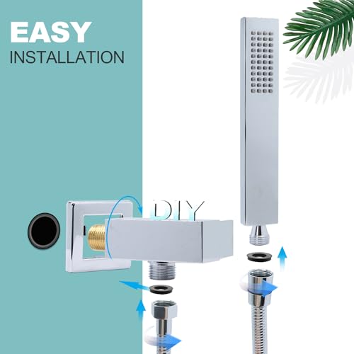Enga HL-SCF30 Square Solid Brass Hand Held Wand Shower Head With Wall Connector And Stainless Steel Hose Set thumb #2