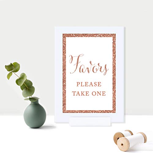 Andaz Press Framed Wedding Party Signs, Rose Gold Glitter, 4X6-Inch, Favors, Please Take One, 1-Pack, Copper Champagne Colored Decorations #TOP1