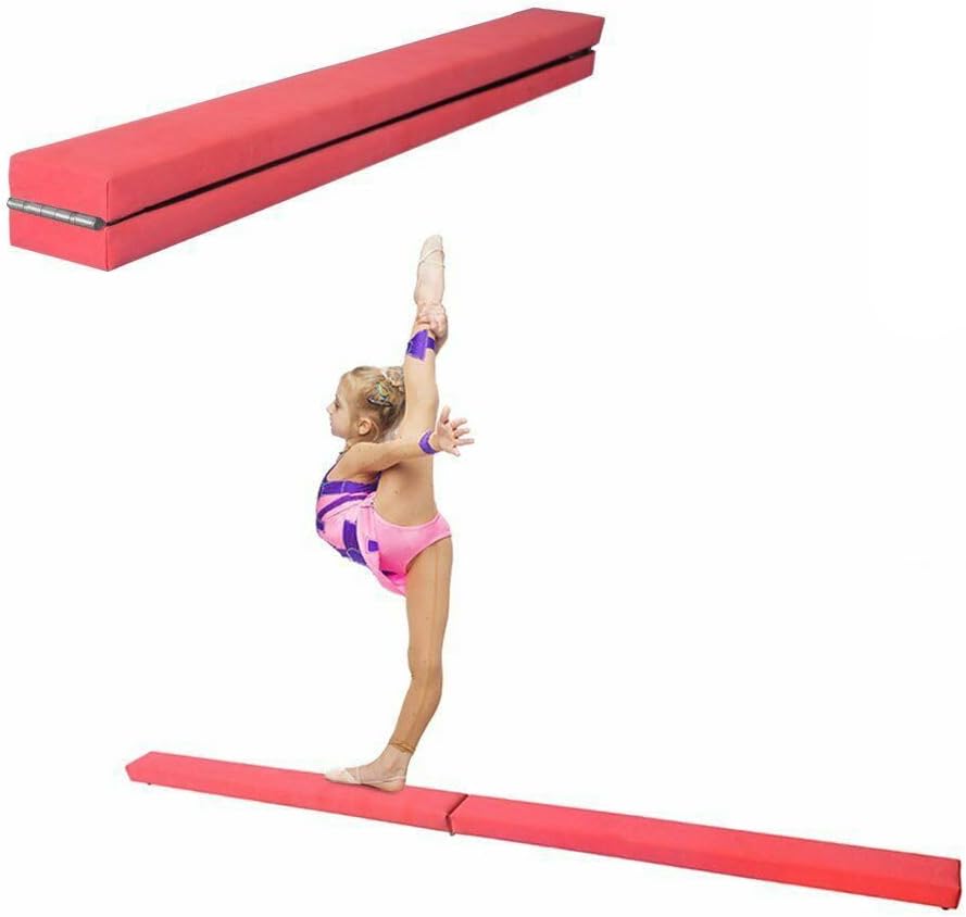 Folding Gymnastics Balance Beam 7FT Kids Training Beam Faux Suede for Home Gym Exercise