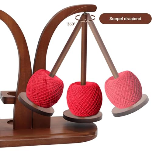 Soporte de bola de ganchillo de madera con eje giratorio para hilos 8