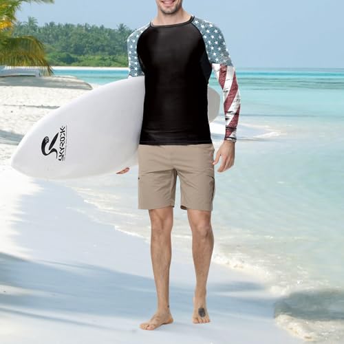 Jiu Jitsu Men American Flag UPF 50+ Sun Protection Printed Performance Fit Compression Rash Guard Long Sleeve Swim Shirts3