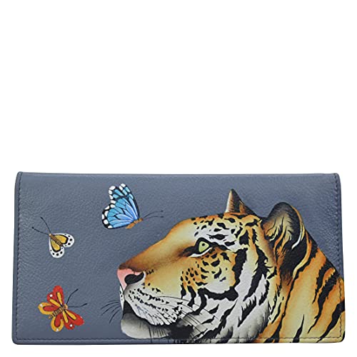 Anna by Anuschka Damen Leder-Zweifach gefaltete Clutch Geldbörse, Vogel im Paradies-schwarz, Einheitsgröße Cover