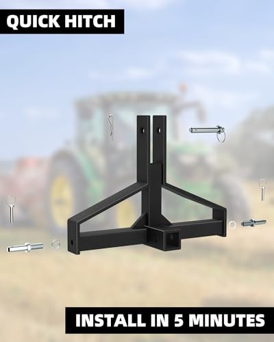 KYBOLT 3 Point Trailer Hitch with 2\" Receiver for Category 1 Tractor Drawbar Hitch Adapter for Kubota, John Deere, BX, LM25H, WLM Tractor, NorTrac, Yanmar, Kioti, Cat, Obsidian
