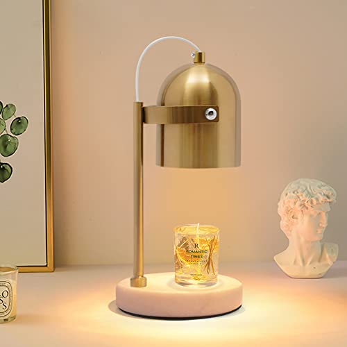 Gdrasuya10 Gold Candle Warmer Lamp Dimmable Round Candle Heater with 2H/4H/8H Timer and Marble Base Modern Metal Candle Wax Melt Warmer for Home Bedroom Office Jar Candles