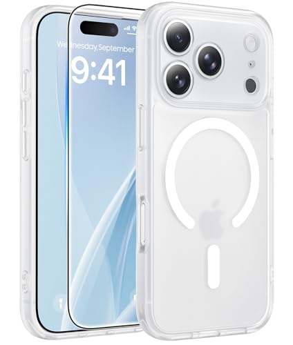 Image of FNTCASE for iPhone 17 Pro Max Case: [Compatible with Magsafe] Translucent Matte Cases with [Full Camera Protection] [Screen Protector] Military Grade Shockproof Protective Phone Cover - White