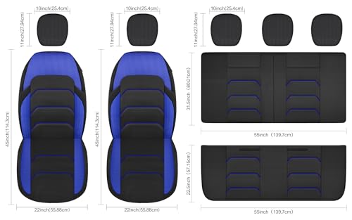 CAROMOP 3D Air Mesh Car Seat Covers Full Set,Breathable and Durable Seat Covers for Cars,Split Bench Compatible,Universal Fit for SUV,Vans,sedans, Trucks, Automotive Interior Covers(5-Seat Black/Blue) by CAROMOP - Used condition - Image 9