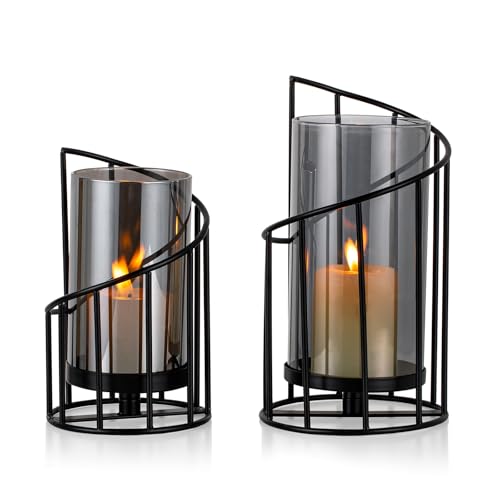 Staymoment Windlicht Schwarz Deko Modern: 2er Set Kerzenständer Metall Windlicht Outdoor...