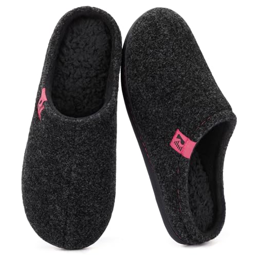 RockDove Damen Hausschuh aus Filz im Clog Stil robust rutschhemmend für den Innenbereich, 38/39 EU, Schwarz