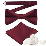 MANSPHIL Burgundy Silk Bow Tie for Men Boys Pre Tied Bowtie and Pocket Square Set for Formal Tuxedo Wedding Event Party