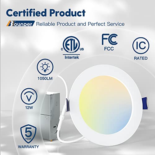 Bbounder 20 Pack 6 Inch 5Cct Ultra-Thin Led Recessed Ceiling Light With Junction Box, 2700K/3000K/3500K/4000K/5000K Selectable, 12W Eqv 110W, Dimmable Canless Wafer Downlight, 1050Lm - Etl&Fcc #TOP4