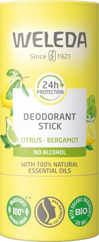 WELEDA Bio 24h Deo Stick Citrus & Bergamotte – Naturkosmetik Deodorant mit frischem Zitronen Duft. Natürlicher Deostick schützt 24h zuverlässig vor Körpergeruch ohne Aluminiumsalze (vegan, 50g)