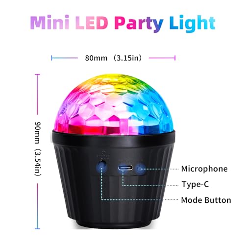 Image of 2-Pack DJ Lights for Parties, Disco Ball with Remote Control and 6.6ft Type-C Cable, Sound-Activated Stage Lights Feature 3 Speed Rotation Modes (Ideal for Home Dance and Holiday Decorations)