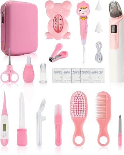 Image of Baby Grooming and Healthcare Kits with Electric Nasal Aspirator, 21 in 1 Portable Baby Safety Care Set with Hair Brush Comb Nail Clipper for Newborn Infant Girl Boys(Pink)