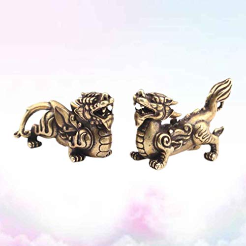 BESPORTBLE Feng Shui Bronze Kylin Qilin Estátua Escultura de Cobre Chi Lin Pixiu Estátua Sorte Feng