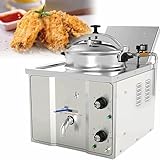 AFLEPCBRQ 16L Stainless Steel Countertop Electric Pressure Fryer 3Kw Commercial Fryer with Timer from 50 to 200°C and 0 to 30 Minutes, for French Fries, Chicken Wings and French Fries
