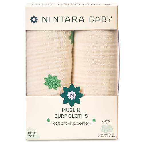NINTARABABY Burp Cloths - 100% Organic Premium Muslin Cotton, Ext...