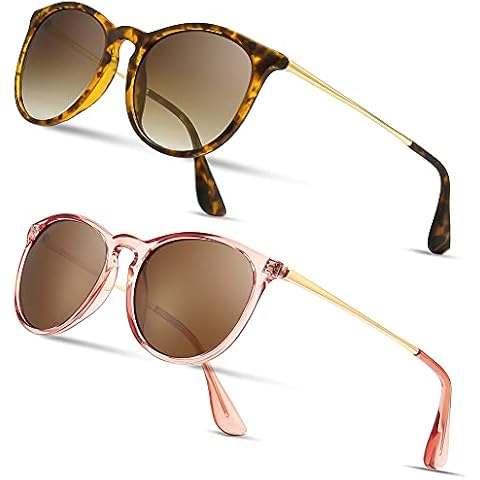 SUNGAIT 2 Pairs Vintage Round Sunglasses for Women Classic Retro Designer Style Ladies Sunglasses (Amber/Polarized Brown Gradient Lens + Pink Brown/Polarized Light-brown Lens) SGT567ZHK-HPTC UK Cover