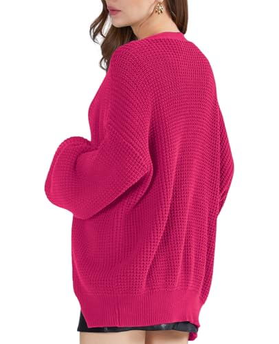 Image of QUALFORT Women's Oversized 100% Cotton Cardigan Sweater | Long Sleeve V Neck Button Down Open Front Knit Outerwear