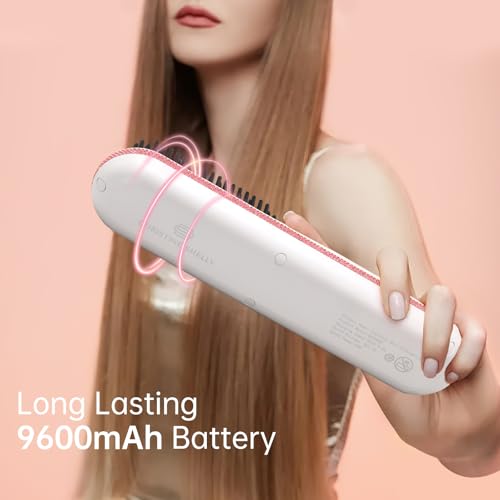 Image of Hair Straightener Brush, Portable Cordless Straightening Brush for Travel, Negative Ion Hot Comb Hair Straightener with 9 Temps for Women, Anti-Scald Ceramic, Fast Charge