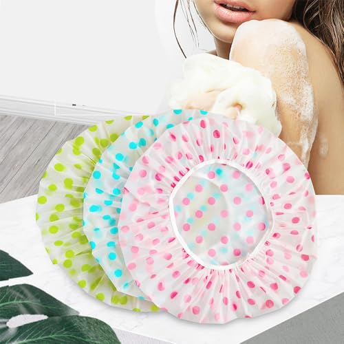 Large Shower Caps 3 Pcs Waterproof Bath Caps Plastic Reusable Shower Caps Elastic Band Bath Hair Hat for Women Ladies