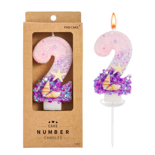 PHD CAKE Number 2 Purple Beach Birthday Candles, Party Celebration
