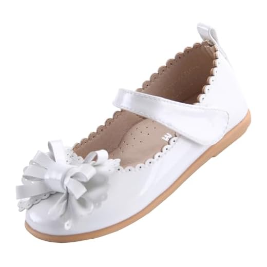EIGHT KM Zapatos de Vestir para niñas pequeñas Mary Jane Princesa Boda Bailarinas Zapatos EKM7063 Lazo de Charol Beige Tamaño de la UE 26