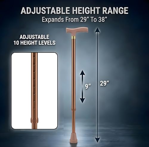 Image of MCP Jindal Premium Height Adjustable Walking Stick Aluminium Cane Hand Stick Trekking Support Stick for Men, Women & Old People (Brown)