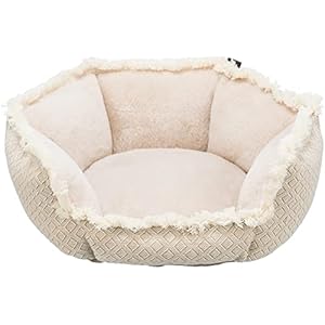 TRIXIE Antislip bed voor honden en katten, in trendy boho-design, bed, boho, hoekig, 80 × 80 cm, beige, met geïntegreerd kussen en wasmachinebestendige overtrek, 38214