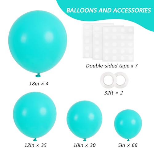 Image of RUBFAC 135pcs Teal Blue Balloons Different Sizes 18 12 10 5 Inch Turquoise Teal Latex Balloon Garland Arch for Birthday Wedding Engagements Anniversary Baby Shower Party Decoration