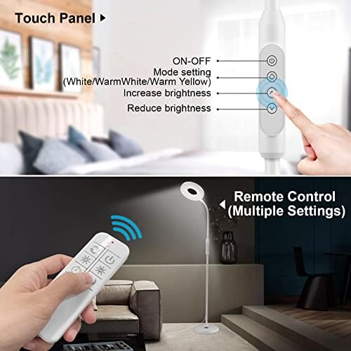 yotutun LED Floor Lamp Floor Lamp for Reading, Adjustable Standing Lamp with Remote, 3 Colors and 12 Brightness,Memory Function Tall Gooseneck Lamp for Living Room, Bedroom, Office