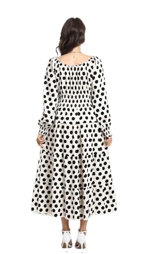 Image of OSTOO Women's 2026 Casual Long Sleeve Square Neck Smocked High Waist Flowy Maxi Dress,Boho Tiered Beach Party Dress