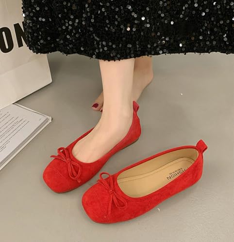 Niction Suede Bow Flats for Women Casual Round Toe Flat Shoes Cute Mary Jane Ballet Flats Shoes Comfortable Dressy for Work Office 20252