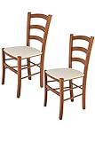 t m c s Tommychairs - Set 2 sillas Venice para Cocina y Comedor, Estructura en Madera de Haya Color Cerezo y Asiento tapizado en Tejido Color Marfil