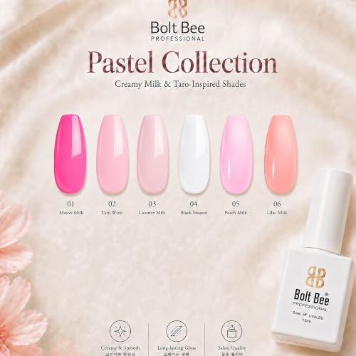 Image of Bolt Bee Gel Polish Kit - 6 Colors Light Soft Sakura, White & Nude Shades | Spring Soak-Off Gel Nail Polish Set for Manicure & Nail Art at Home (18)