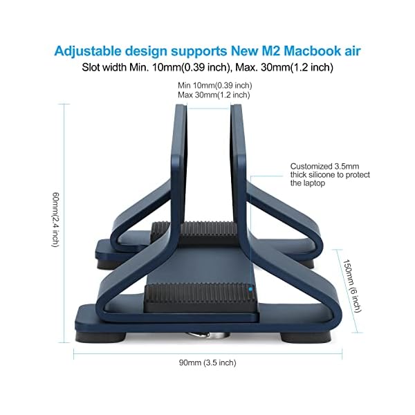 Psitek Aluminium Vertikaler Laptop Ständer Halter Dock, aufrechter Speicher, Einstellbare Slot Breite 10~30mm, Passt für… – Bild 4