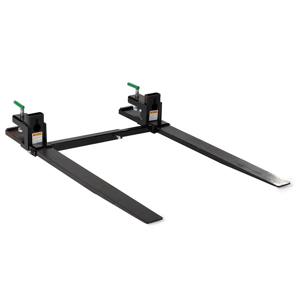 Titan Attachments Heavy-Duty 60" Clamp-On Pallet Forks with Adjustable Stabilizer Bar, 47" x 4" Blade Length, Rated 6000 LB, Easy to Install on Loader or Skid Steer Bucket