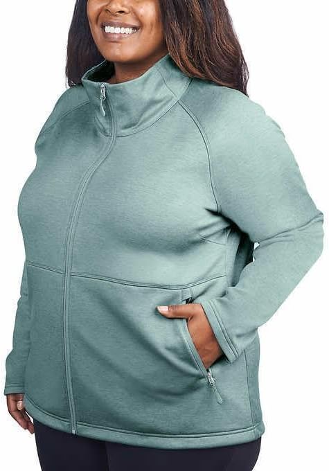 Kirkland Signature Womens Active Full Zip Fleece Jacket with Pockets (Teal Green, L) - Image 6