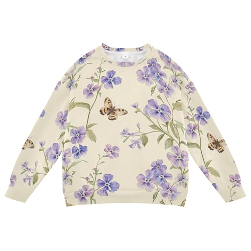 Wudan Safari Phlox Flowers Beige Big Boys Sweatshirts Hoodies Long Sleeve Hoodies for Girls