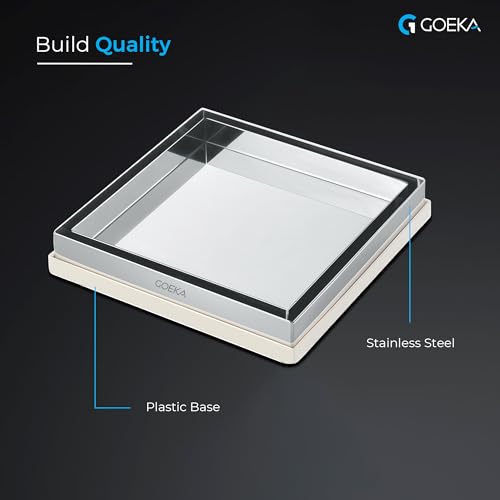 Image of GOEKA 6 inch x 6 inch SS 304 Stainless Steel Tile & Marble Insert Floor Drain | Reverse Plate Jali Stainer | Square Bathroom, Roof, Terrace, Balcony Drain | Anti-Clog & Rust-Resistant