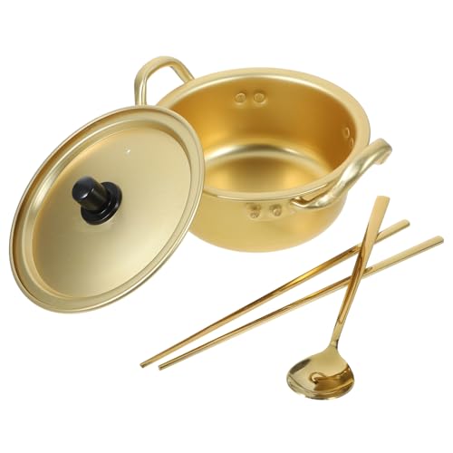 MOLUCKFU 1 セット 即席めん鍋 spoon soup pot 和風ラーメン ラーメン鍋 テ 加工の鍋 箸 IHフライパン 麺 小さな鍋 スープポット 海鮮鍋 アルミニウム Golden