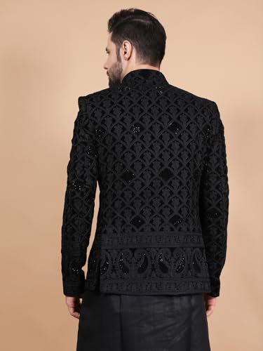 WINTAGE Embroidered Velvet Black Bandhgala3