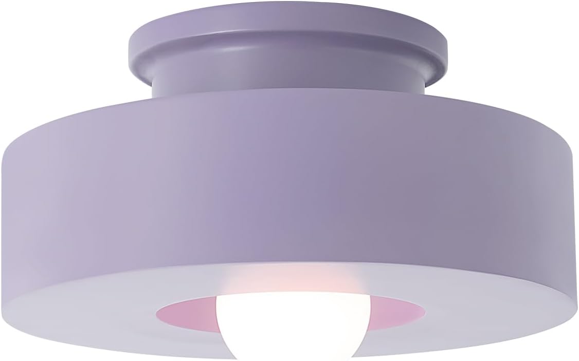 Semi Recessed Purple Round Resin Ceiling Light, 11.4 Retro Lamp, Ideal for Bedroom, Dining Room, Aisle, Traditional Ceiling Light