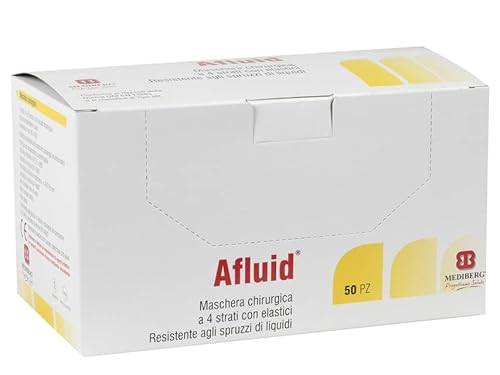Afluid 4-lagige Chirurgische Maske BFE> 98%, MD CE Klasse I Typ IIR, unsteril, Einweg, Hellblaue Farbe, extra lange 80 cm Schnürung, Anpassungsfähiges Nasenschutz; 12 Box mit 50 Einheit (600 Stück)
