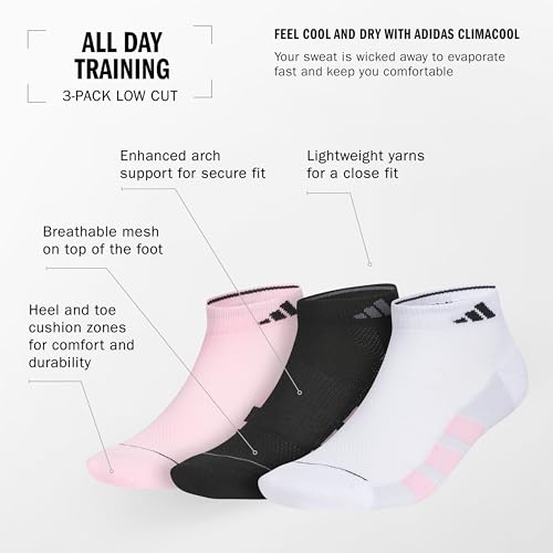 Image of adidas Women's All Day Training Socks 3 Pairs | 3-Pack, Targeted Cushioning, Arch Support, Breathable Moisture-Wicking, Reinforced Heel & Toe, All-Day Comfort