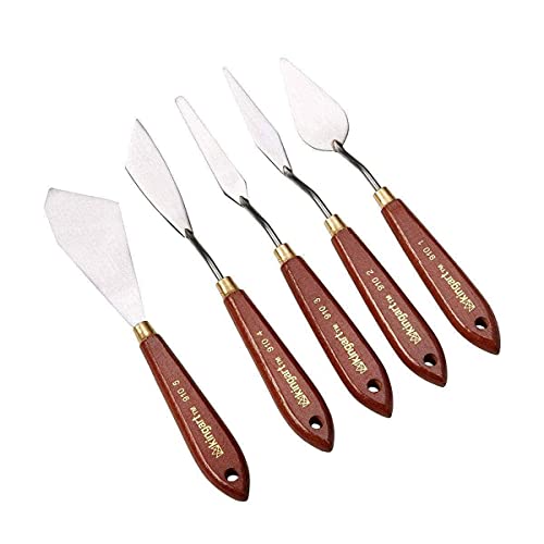 Kingart® Stainless Steel Artists Palette Knife Set, Painting Mixing Scraper, Set Of 5 Unique Shapes #TOP5