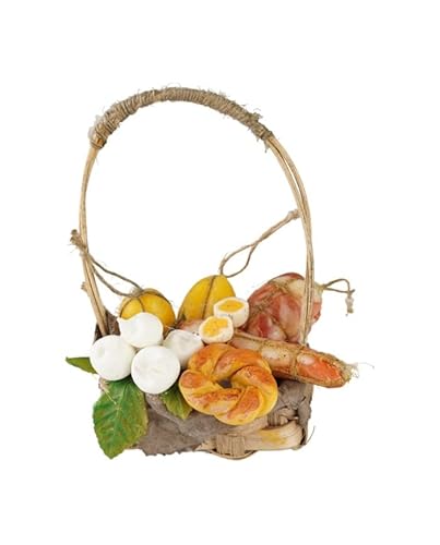 Chianese Miniatura Cesto di Salumi e Formaggi in Cera 9x7x12 cm per Presepe – Con Mozzarelle, Ciambella di Pane e Uova Sode – Accessorio Artigianale per Diorami
