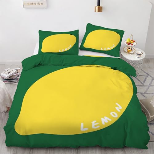Parure de lit 220x240 citron et vert en microfibre avec 2 taies d'oreiller