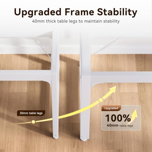 Image of Coleshome 71 Inch Long Computer Desk with Power Outlet, Thicker Desktop & Legs, Large Heavy Duty Office Desk for Home Office & Gaming, White