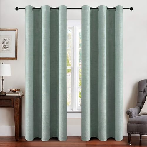 Image of MIULEE Linen Blackout Curtains and Drapes 100% Room Darken Thermal Insulated Grommet Window Panels with Coating 2 PCs W 42 x L 90 inches Seafoam Green