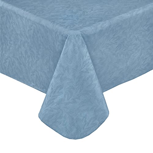 Newbridge Blue Napa Leaf Solid Color Vinyl Flannel Backed Tablecloth, Hotel Quality Indoor/Outdoor Patio, Kitchen, Bbq, Dining Room Vinyl Tablecloth, 52” X 52” Square #TOP30
